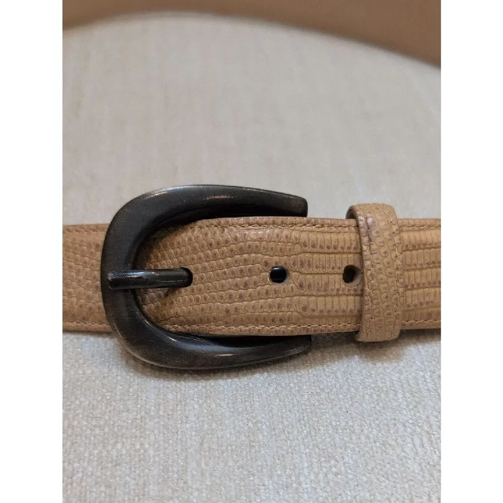 Carlisle Tan Croc Embossed Leather Belt with Bronze Metal Loops & Buckle Size L
